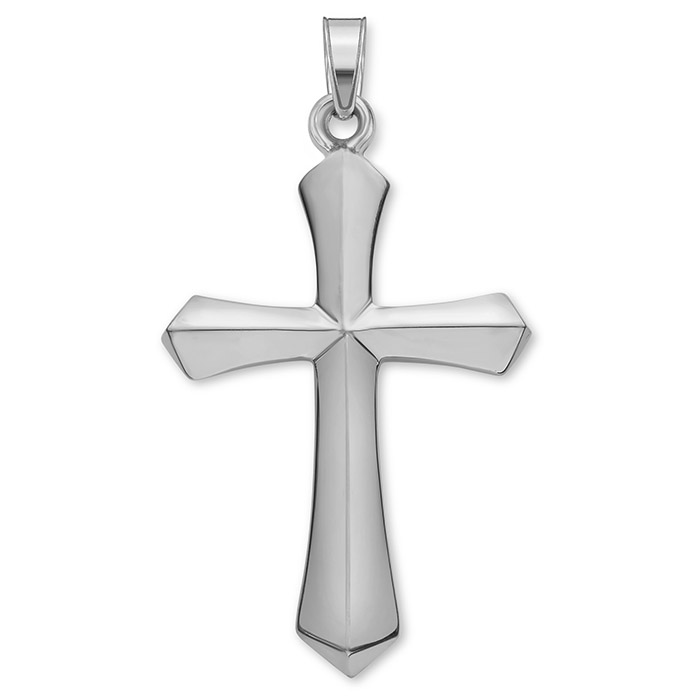 14K White Gold Sword of the Spirit Cross Pendant Necklace