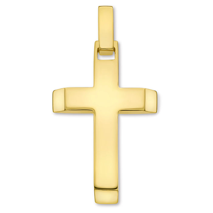18K Gold Bevel-Edged Cross Pendant for Men