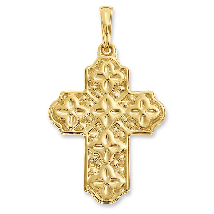18K Gold Floral Inspired Women's Cross Pendant