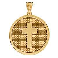 18K Gold Large Cross Disc Medallion Pendant