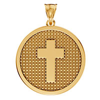22K Gold Large Cross Medallion Disc Pendant