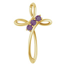 3-Stone Alexandrite Twist Cross Pendant in 14K Gold