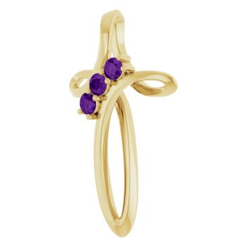 14K Gold 3-Stone Amethyst Spiral Cross Pendant 2