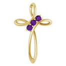 14K Gold 3-Stone Amethyst Spiral Cross Pendant
