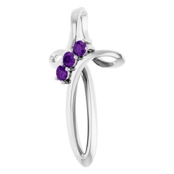 14K White Gold 3-Stone Amethyst Spiral Cross Pendant 2
