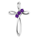 14K White Gold 3-Stone Amethyst Spiral Cross Pendant