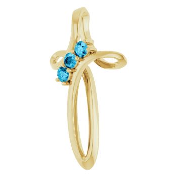 14K Gold 3-Stone Aquamarine Curve Cross Pendant 2