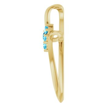 14K Gold 3-Stone Aquamarine Curve Cross Pendant 3