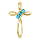 14K Gold 3-Stone Aquamarine Curve Cross Pendant