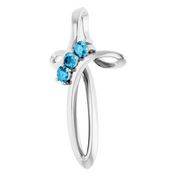 14K White Gold 3-Stone Aquamarine Curve Cross Pendant 2