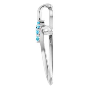 14K White Gold 3-Stone Aquamarine Curve Cross Pendant 3