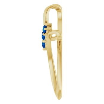 3-Stone Blue Sapphire Curve Cross Pendant in 14K Gold 3