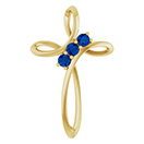 3-Stone Blue Sapphire Curve Cross Pendant in 14K Gold