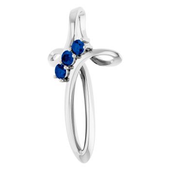 3-Stone Blue Sapphire Curve Cross Pendant in 14K White Gold 2