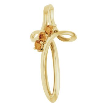 3-Stone Citrine Swirl Cross Pendant in 14K Gold 2