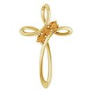 3-Stone Citrine Swirl Cross Pendant in 14K Gold