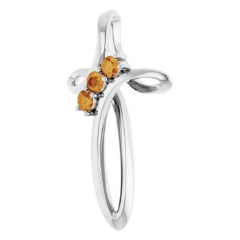 3-Stone Citrine Swirl Cross Pendant in 14K White Gold 2