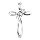 3-Stone CZ Loop Cross Pendant in 14K White Gold