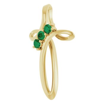 3-Stone Emerald Spiral Cross Pendant in 14K Gold 2