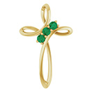 3-Stone Emerald Spiral Cross Pendant in 14K Gold