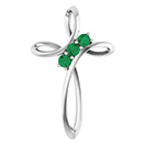 3-Stone Emerald Spiral Cross Pendant in 14K White Gold