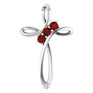 14K White Gold 3-Stone Garnet Knot Cross Pendant