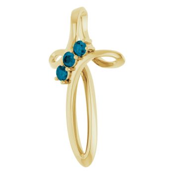 3-Stone London Blue Topaz Twist Cross Pendant in 14K Gold 2