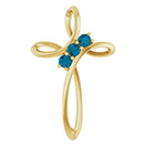 3-Stone London Blue Topaz Twist Cross Pendant in 14K Gold