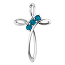 3-Stone London Blue Topaz Twist Cross Pendant in 14K White Gold