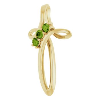 14K Gold 3-Stone Peridot Gemstone Weave Cross Pendant 2