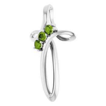 14K White Gold 3-Stone Peridot Gemstone Weave Cross Pendant 2