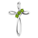 14K White Gold 3-Stone Peridot Gemstone Weave Cross Pendant