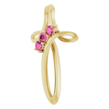 3-Stone Pink Sapphire Loop Cross Pendant in 14K Gold 2