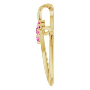 3-Stone Pink Sapphire Loop Cross Pendant in 14K Gold 3