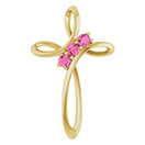 3-Stone Pink Sapphire Loop Cross Pendant in 14K Gold