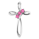 3-Stone Pink Sapphire Loop Cross Pendant in 14K White Gold