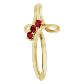 3-Stone Ruby Twist Cross Pendant in 14K Gold 2