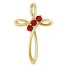 3-Stone Ruby Twist Cross Pendant in 14K Gold