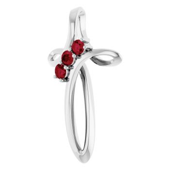 3-Stone Ruby Twist Cross Pendant in 14K White Gold 2