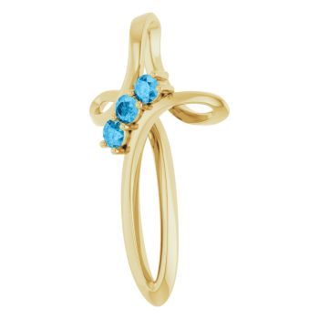 3-Stone Swiss Blue Topaz Swirl Cross Pendant in 14K Gold 2