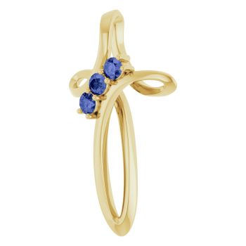 14K Gold 3-Stone Tanzanite Knot Cross Pendant 2