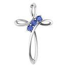 14K White Gold 3-Stone Tanzanite Knot Cross Pendant