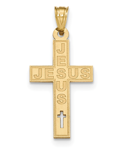 Jesus Cross Pendant in 14K Gold with Cut-Out Cross