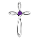 14K White Gold Amethyst Spiral Cross Pendant