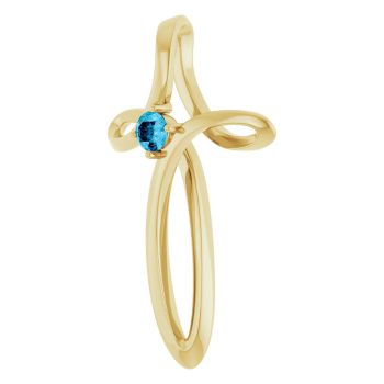 Aquamarine Curve Cross Pendant in 14K Gold 2