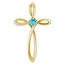 Aquamarine Curve Cross Pendant in 14K Gold