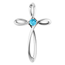 Aquamarine Curve Cross Pendant in 14K White Gold