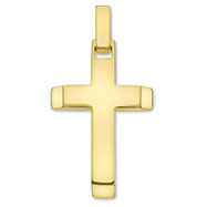 14K Solid Gold Bevel-Edged Polished Plain Cross Pendant