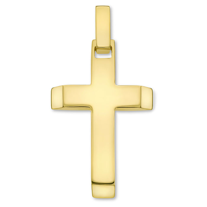 14K Solid Gold Bevel-Edged Polished Plain Cross Pendant