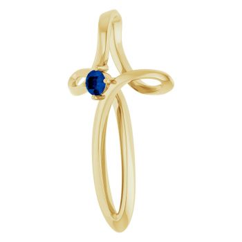 Blue Sapphire Curve Cross Pendant in 14K Gold 2